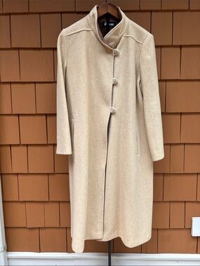 FORECASTER OF BOSTON | 80's VTG Cream Stand Collar Wool Trench Coat | Size 13/14